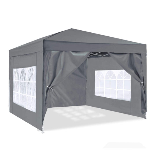 ISE Faltpavillon 3x3m mit Seitenwänden UV-Schutz 50+ – Grau. Quadratischer Faltpavillon für UV- und Wetterschutz draußen.