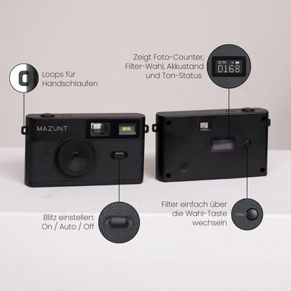 MAZUNT Retro Digitalkamera MAZ25, 12 MP, bildschirmfrei, schwarz