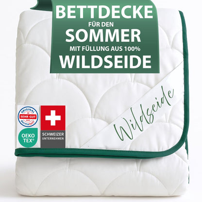 Welldora Sommerdecke Wildseide – 135x200 cm Leicht & Kühlend. Rechteckige, helle Wildseidedecke für kühlen Schlaf im Sommer.