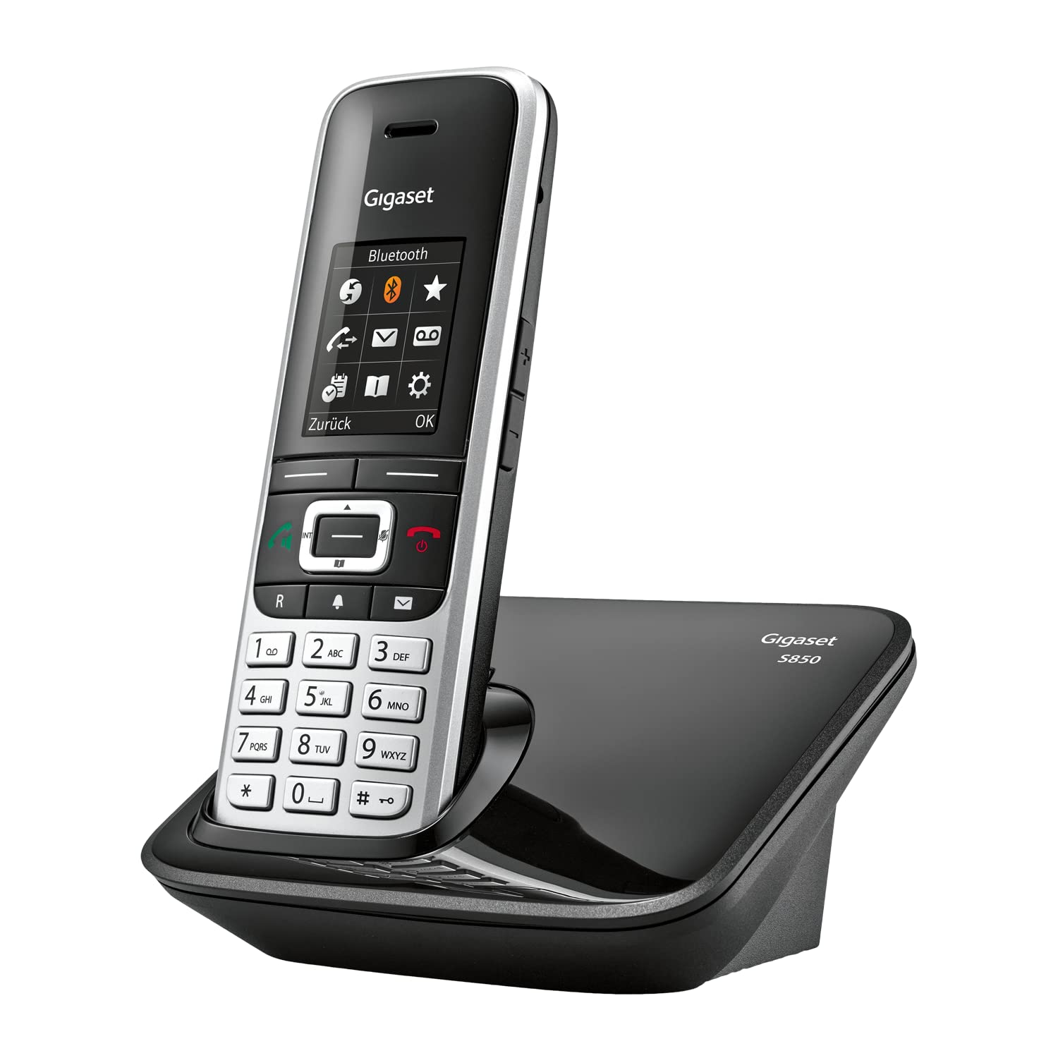 Gigaset S850 schnurloses Telefon ohne Anrufbeantworter, platin-schwarzes Mobilteil. Ermöglicht DECT-Festnetztelefonie zu Hause.