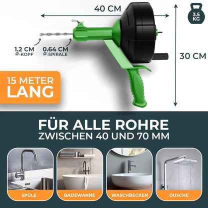Meisterfaktur Rohrreinigungsspirale - Automatik 15m Bohraufsatz