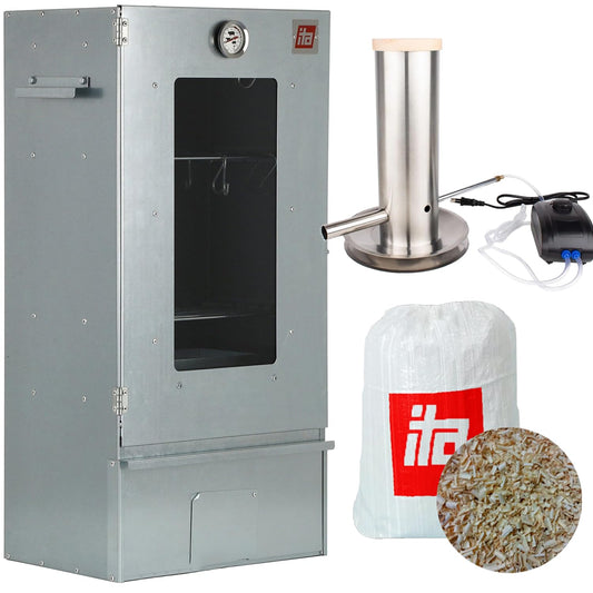 ITA Räucherofen 7000 Smoker Set: 81cm hoher Metall-Smoker mit Rauchgenerator und 3 Etagen zum Räuchern von Speisen.