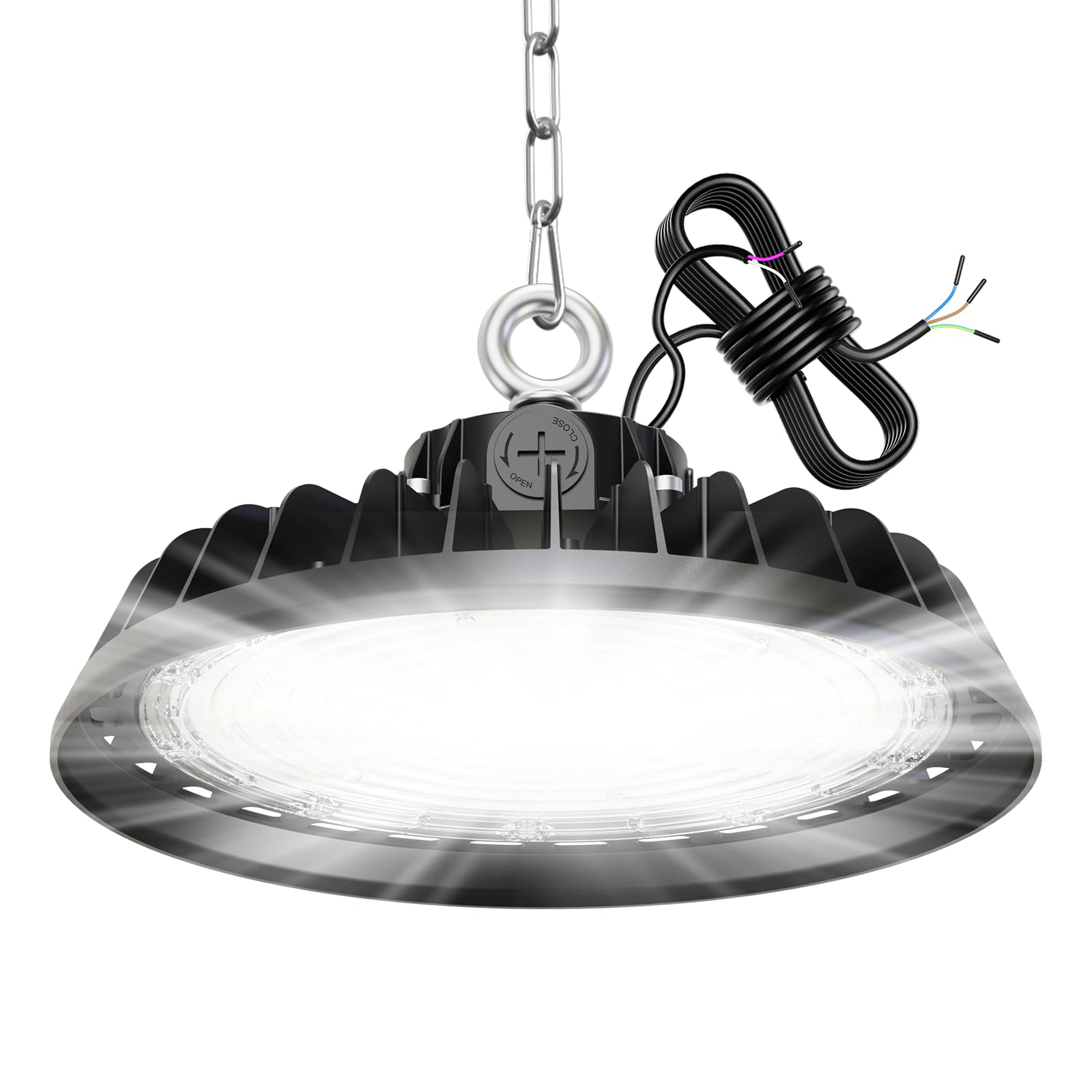 RUISUN UFO LED Hallenstrahler 150W dimmbar 25500lm IP65 – runde Bauform aus Aluminium für Hallen und Werkstätten