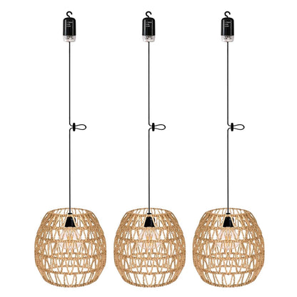 EcoGehen Rattan Hängelampe, batteriebetrieben, 3er-Set, IP66