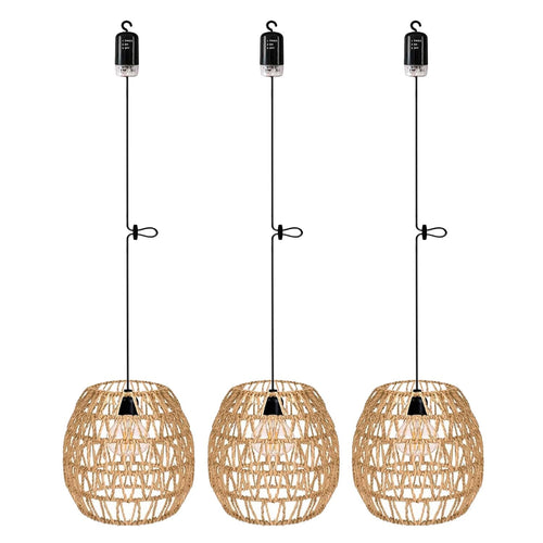 EcoGehen Rattan Hängelampe, batteriebetrieben, 3er-Set, IP66