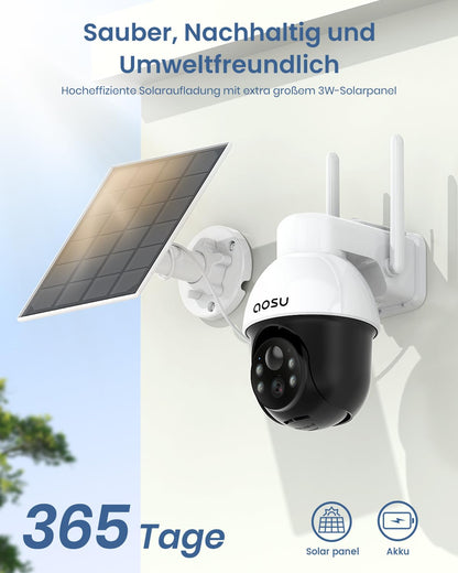 aosu C9L 2K Solar Überwachungskamera aussen mit Akku, 360° WLAN