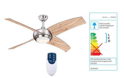 AireRyder Borealis Deckenventilator Beleuchtung Satin Nickel/Kiefer 122cm