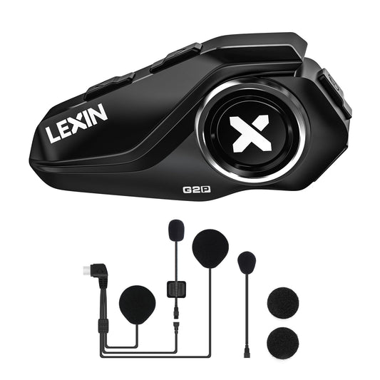 LEXIN G2P Motorrad Helm Kommunikationssystem - Einzelpack. Kompaktes, schwarzes Gerät für Bluetooth Interkom-Kommunikation auf dem Motorrad.