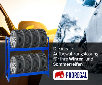 PROREGAL Reifenregal Tiger RT24-01, 2 Ebenen, 150 kg Fachlast, blau