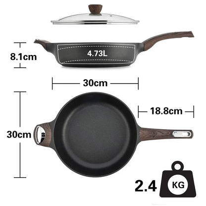 SENSARTE Tiefe Brat-/Sautepfanne 30cm Antihaft - Induktion, Deckel