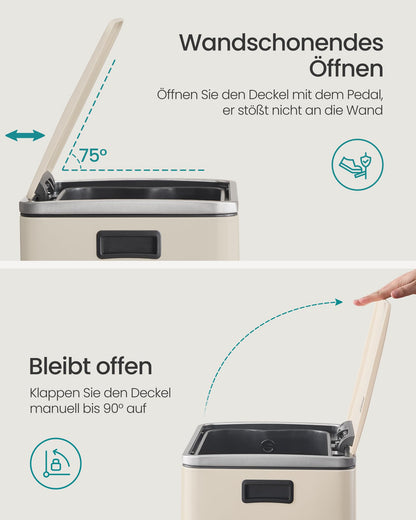 SONGMICS Mülleimer 50 L mit Softclose-Deckel und Pedal, cremefarben