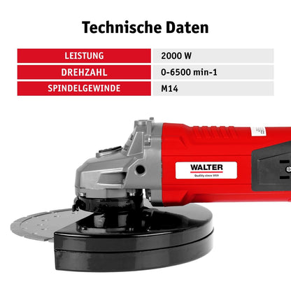 WALTER Winkelschleifer 2000 Watt, 230 mm Scheibendurchmesser