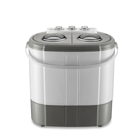 Wiltec Mini-Waschmaschine 3kg – Camping mit Schleuder. Kompaktes, weißes Gerät wäscht und schleudert Kleidung mobil beim Camping.