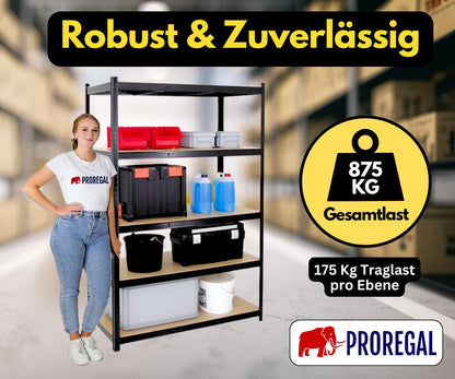 PROREGAL Taurus Schwerlastregal – Schwarz 180x120x60cm