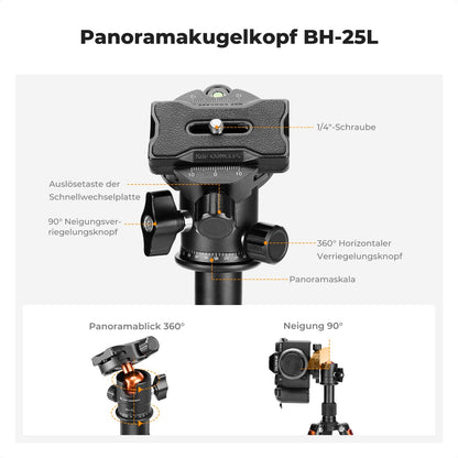 K&F CONCEPT Mini Stativ S225A1+BH-25, Tischstativ mit 360° Kugelkopf