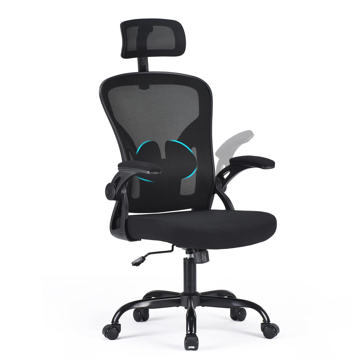 Farini Bürostuhl ergonomisch höhenverstellbar mit Kopfstütze, Netzrücken und klappbaren Armlehnen