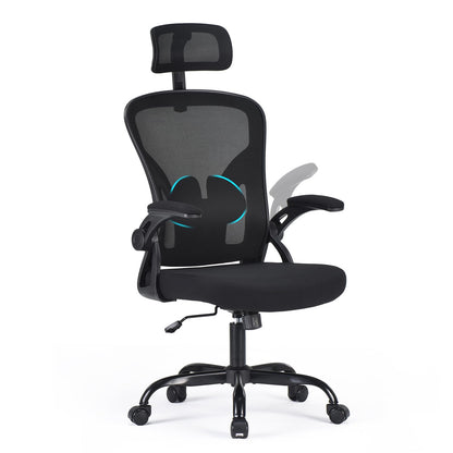 Farini Bürostuhl ergonomisch höhenverstellbar mit Kopfstütze, Netzrücken und klappbaren Armlehnen