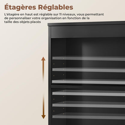 FORABAMB Badezimmerschrank Hochschrank 180 cm, 3 Schubladen, Schwarz