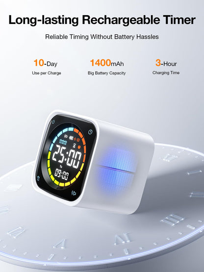Ticktime TK3 Pomodoro Timer, Würfel-Timer mit Stoppuhr und Uhr, Weiss