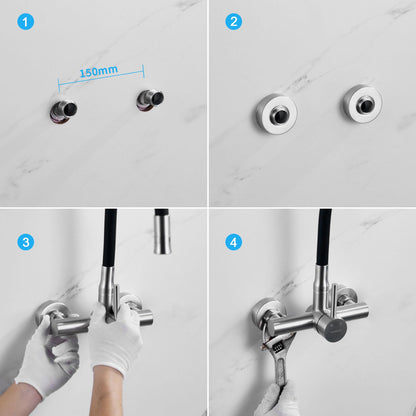 LakeBayMZC Wandarmatur Küche Edelstahl – Flexibler Auslauf, 2 Strahlarten