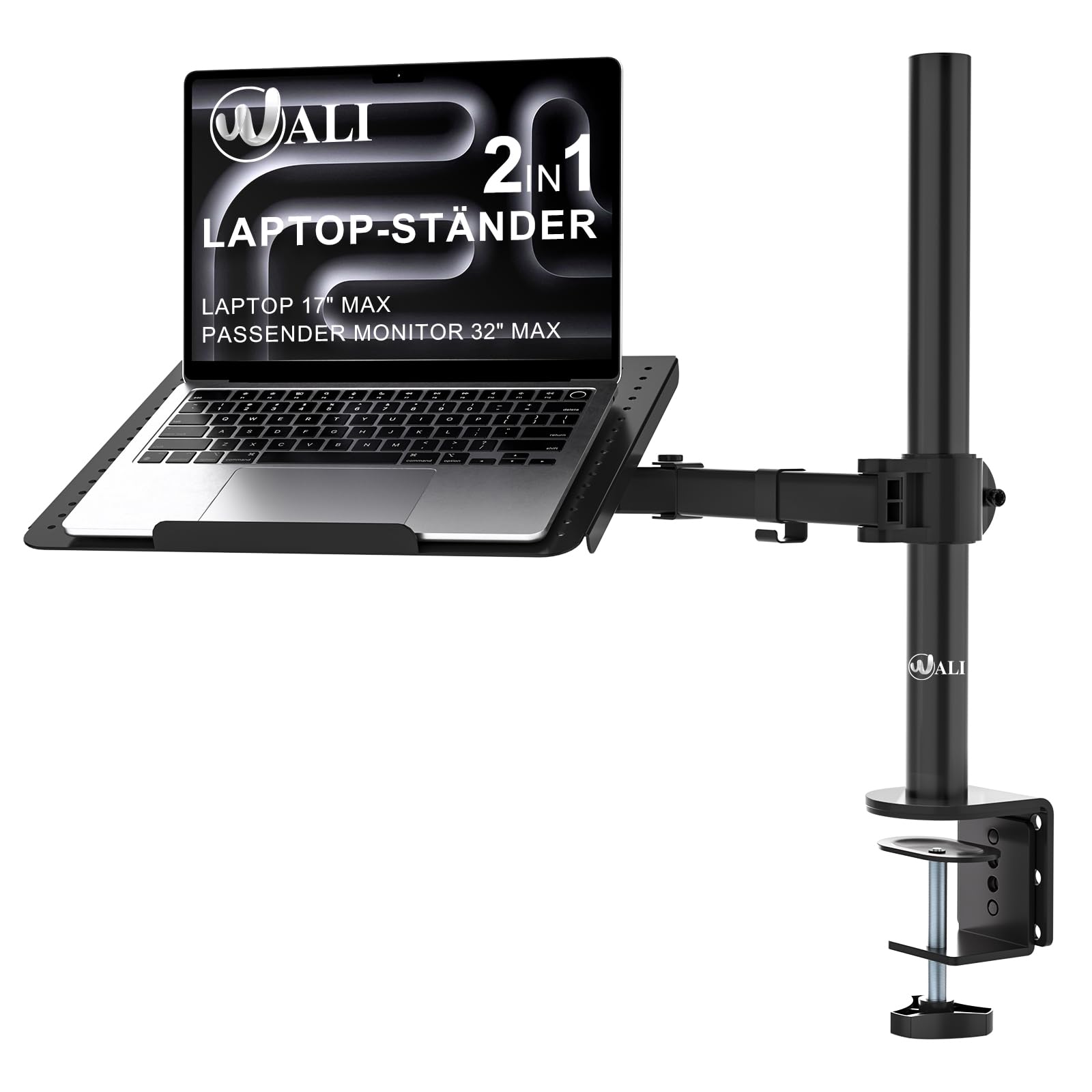 WALI Laptop Halterung M00LP für Schreibtisch bis 17 Zoll, schwarz, belüftete Ablage, verstellbarer Arm