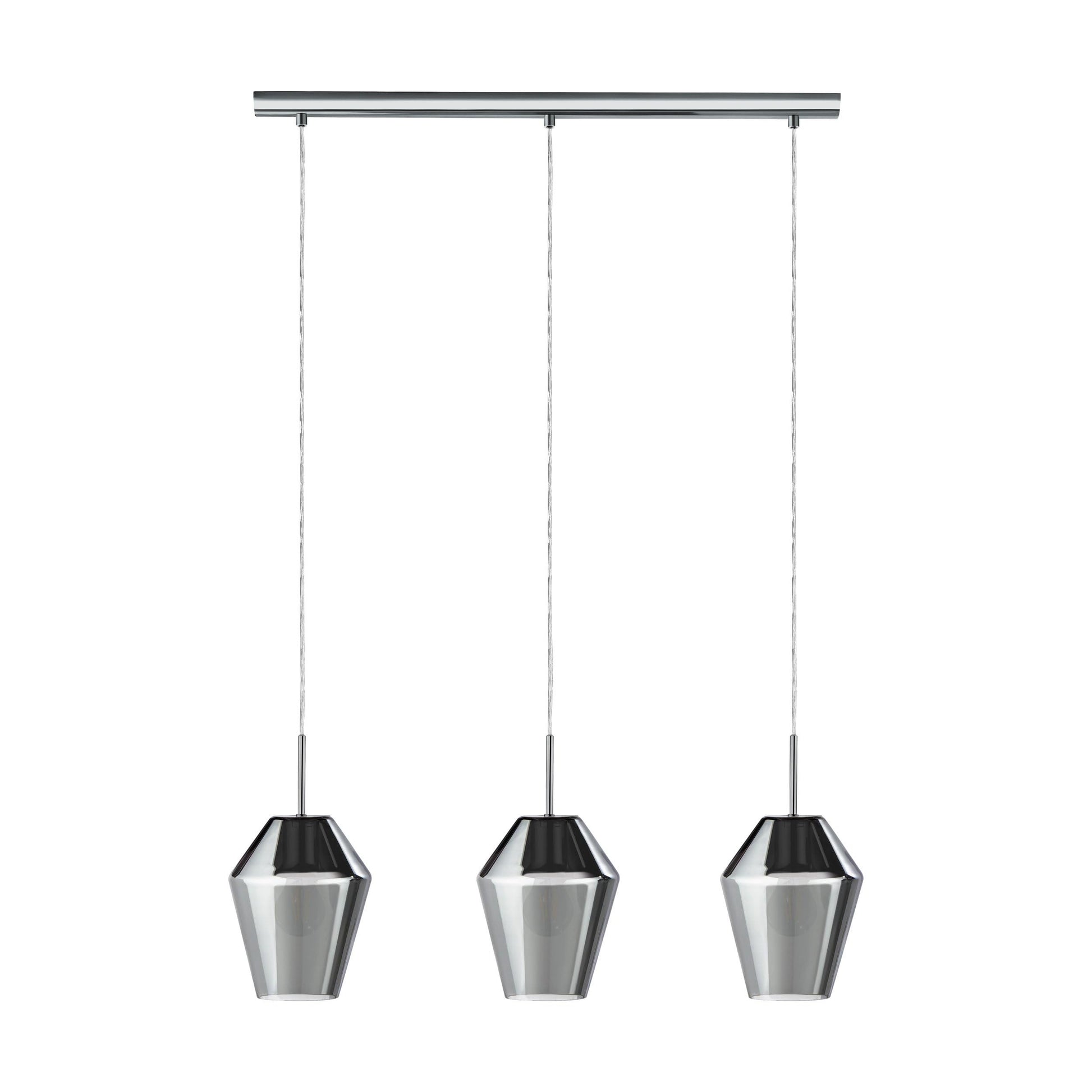 EGLO Murmillo Pendelleuchte 3-flammig Chrom Schwarz-Transparent. Beleuchtet Räume, von der Decke hängend.