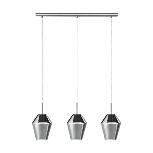EGLO Murmillo Pendelleuchte 3-flammig Chrom Schwarz-Transparent. Beleuchtet Räume, von der Decke hängend.