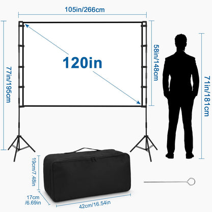 Azyvum Beamer Leinwand mit Stativ, 120 Zoll, 16:9, tragbar