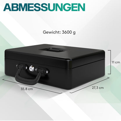 ACROPAQ Geldkassette abschliessbar, gross, mit Münzzählbrett, schwarz
