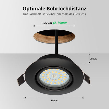 Bojim LED Spot Dimmbar Schwarz Warmweiss 5.5W - 68-80mm, 10er Set