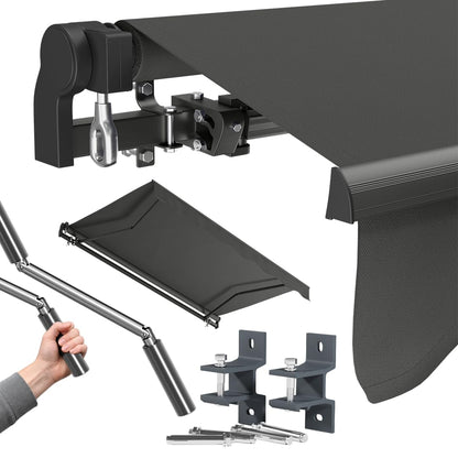 STEELSØN Kestria Gelenkarmmarkise 200 x 150 cm Anthrazit mit Kurbel, Polyestertuch und Aluminium-Gelenkarme