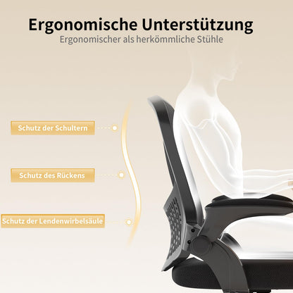 naspaluro Ergonomischer Bürostuhl - Mesh Schwarz, Armlehnen klappbar