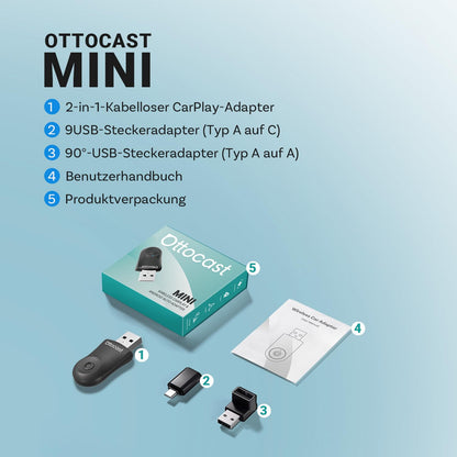 OTTOCAST Mini Wireless Adapter - CarPlay Android Auto 2025