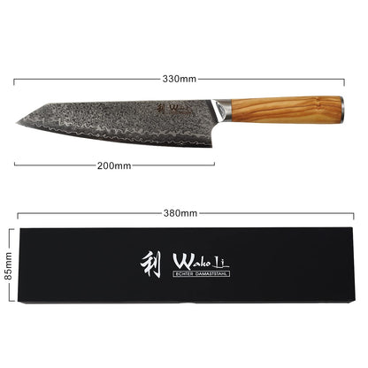 Wakoli Oribu Kiritsuke Damast Chefmesser - 20cm Olivenholz