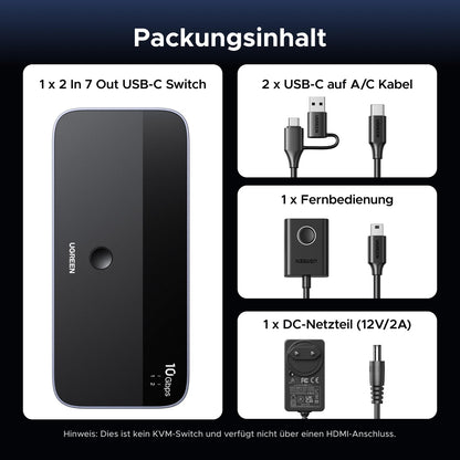 UGREEN USB Switch 2 In 7 Out 10Gbps, KVM Umschalter für 2 PCs