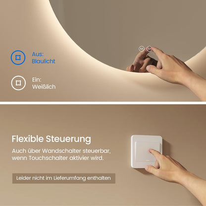 EMKE Runder Badspiegel 80cm Beleuchtet Dimmbar Touch 3 Farben