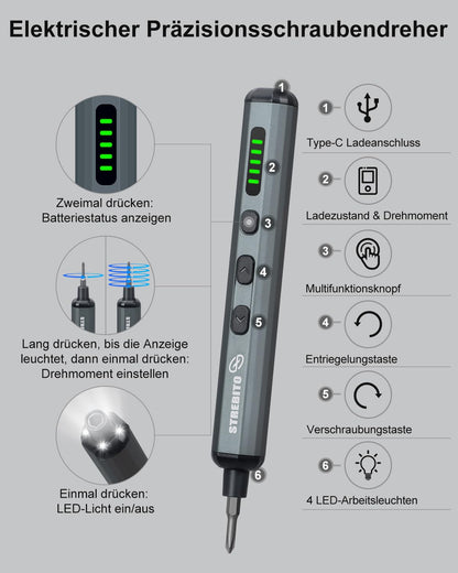 STREBITO Mini-Elektroschrauber-Set 70-in-1 mit 64 S2-Präzisionsbits