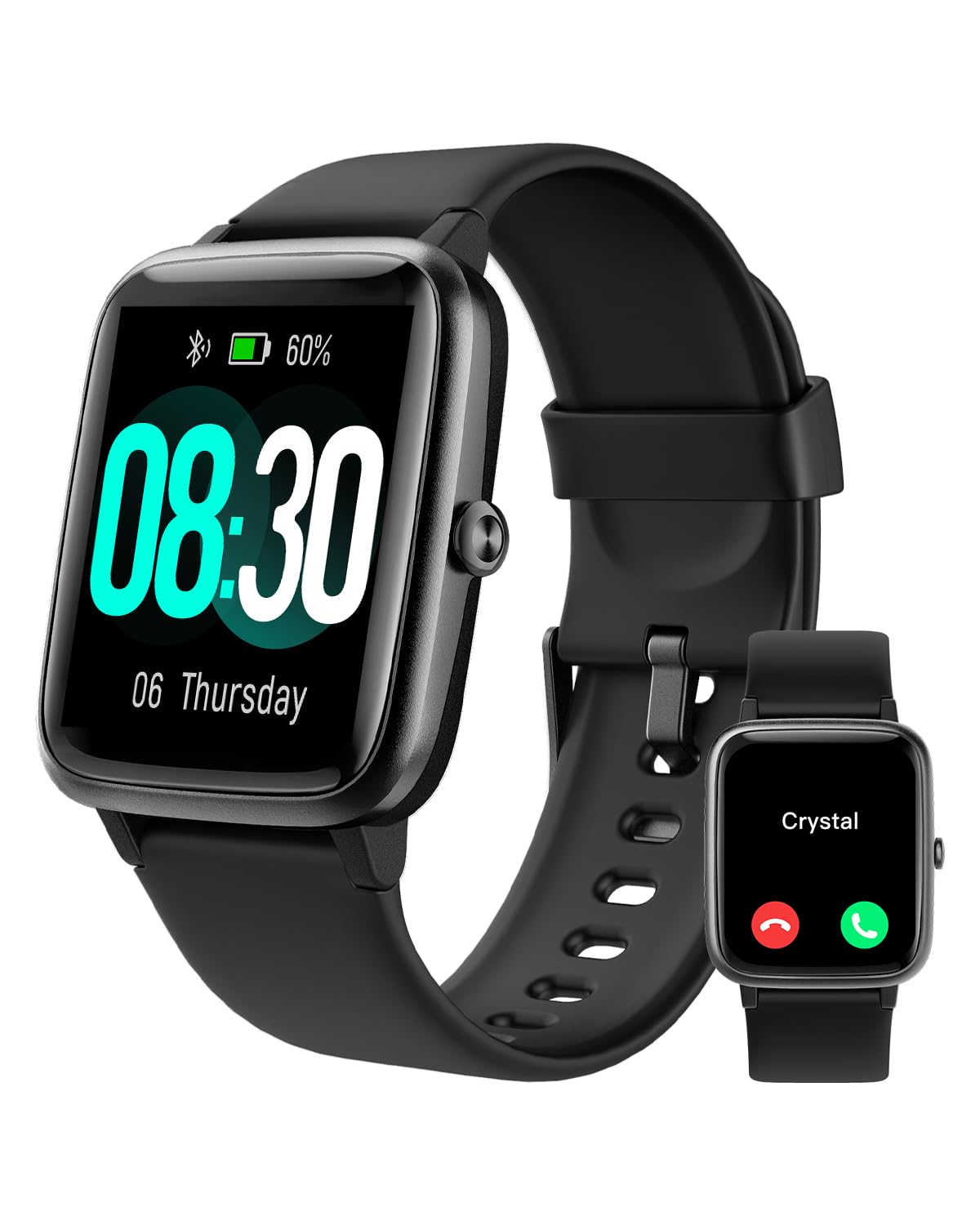 GRV FC1 Smartwatch mit Telefonfunktion, 1,85" HD-Display, IP68 mit Touchscreen und Silikonarmband