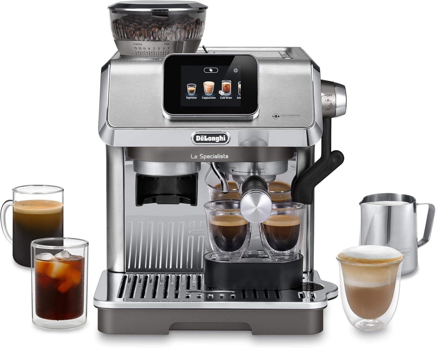 De’Longhi La Specialista Touch Siebträgermaschine - EC9455.M. Metall mit Mühle und Dampflanze. Bereitet Espresso & Milch.