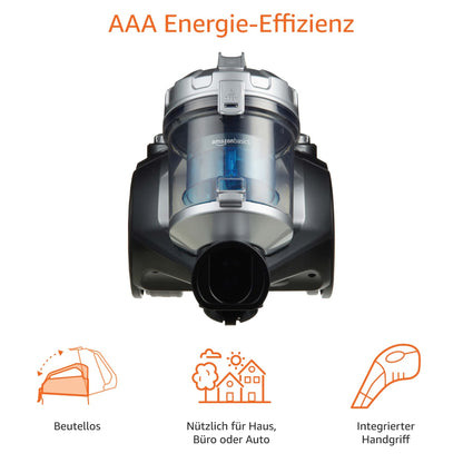 Amazon Basics Zylinder-Staubsauger – 700 W, Beutellos, Schwarz/Blau