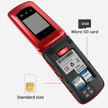 uleway G380D Seniorenhandy Klapphandy mit Ladestation, SOS, rot