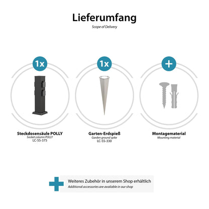 ledscom.de Garten-Steckdosen-Säule Polly, 4-fach, IP44, schwarz