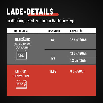 ABSINA Batterieladegerät 3,8 A für 6V/12V Blei- & 12,8V Lithium-Akkus