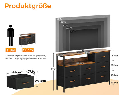 Coleshome Kommode mit 7 Schubladen & LED - Retro Farbe