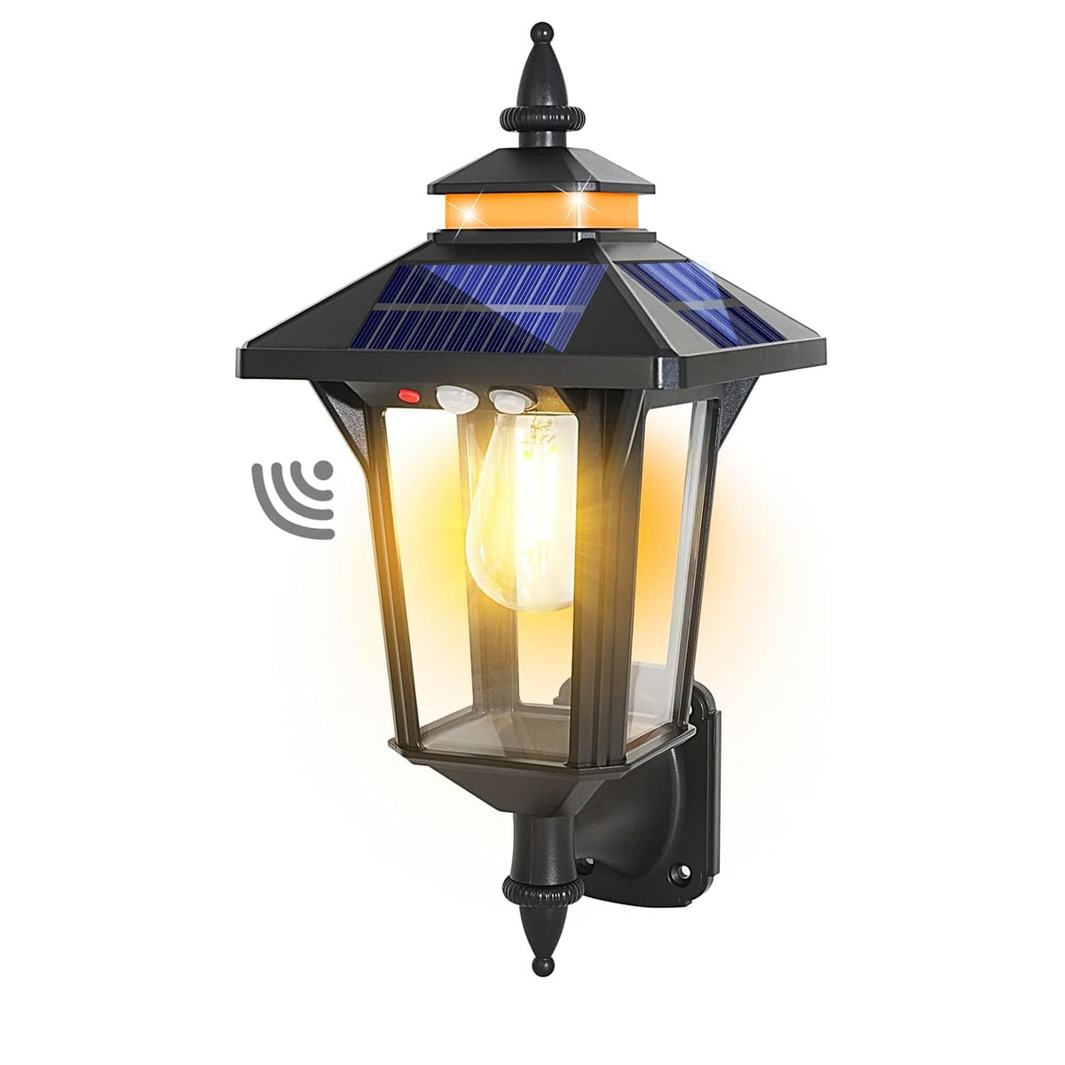 COLBOR Solar Wandleuchte Vintage mit Bewegungsmelder IP65 Aussen, 4-seitiges Solarpanel, Wandmontage