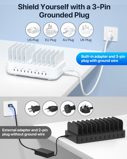 SooPii Multi-Ladestation 10 Port USB C 100W PD – Weiss