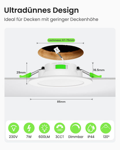ALUSSO LED Einbaustrahler 230V, dimmbar, IP44, weiss, 12er Set