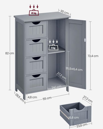VASAGLE Badezimmerschrank LHC041P36 mit 4 Schubladen, taubengrau