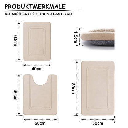 chakme Badezimmerteppich-Set 3-teilig Memory-Schaum beige