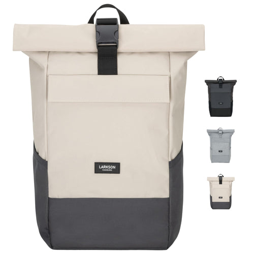 LARKSON No 4 Rolltop Rucksack mit Laptopfach, beige-grau, wasserabweisend, Volumen 16 bis 20 Liter
